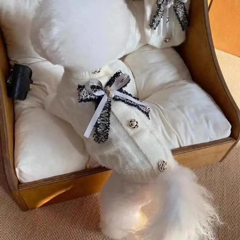 Suéter de cuello alto cálido para invierno, ropa para perros, chaquetas con Base de lazo de lana, suéter de punto para mascotas, abrigo de felpa para cachorros y osos de peluche - imagen 4