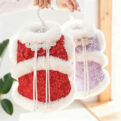 Chaleco para perro de estilo chino, chaqueta cálida de invierno para perros, abrigo con estampado Floral para cachorros, chaqueta suave bonita para gatos, abrigo, monos para caniche para mascotas