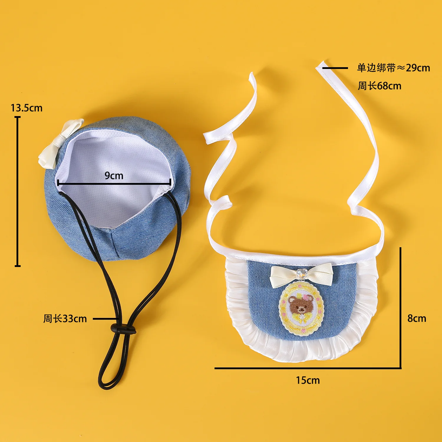 Elegant Pet Princess Look Floral Lace Bowknots Trendy Denim Beret. Perfect Head and Neck Accessories for Ragdoll Cats Teddy Dogs - imagen 2