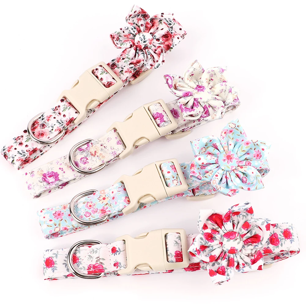 Collar de perro de flores de nailon, Collar ajustable para perro de primavera, collares con flor para perros pequeños y medianos, Pug, Chihuahua, Pug, rosa - imagen 4