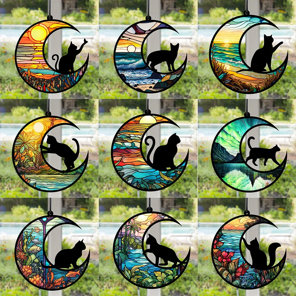 Adorno de luna de perro y gato personalizado, colgante de ventana para pérdida de mascotas, nombre conmemorativo - imagen 3