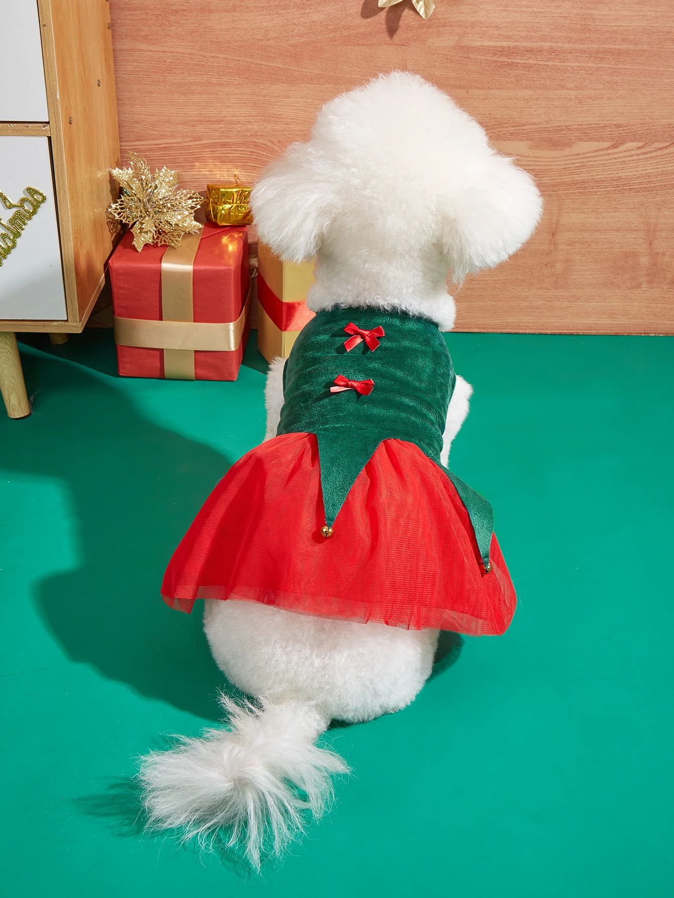 Vestidos de Navidad para cachorros, ropa de tul con lazo para cachorros, campana pequeña, fiesta de Navidad, mascotas, gatos, ropa cálida Ap