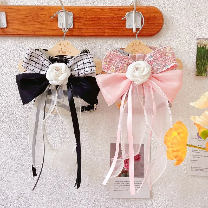 Correa para perro mascota, correa para el pecho con lazo de flores, correa ajustable para caminar al aire libre, arnés para gato, accesorios para mascotas, Collar para gatito, arnés para perro