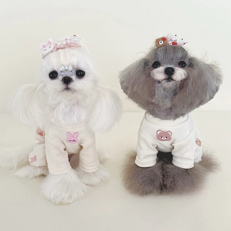 Ropa tejida de manga larga para el hogar, ropa para el hogar con parte inferior de cuatro piernas, mono de conejo pequeño de oso, ropa para cachorros, primavera y otoño - imagen 2