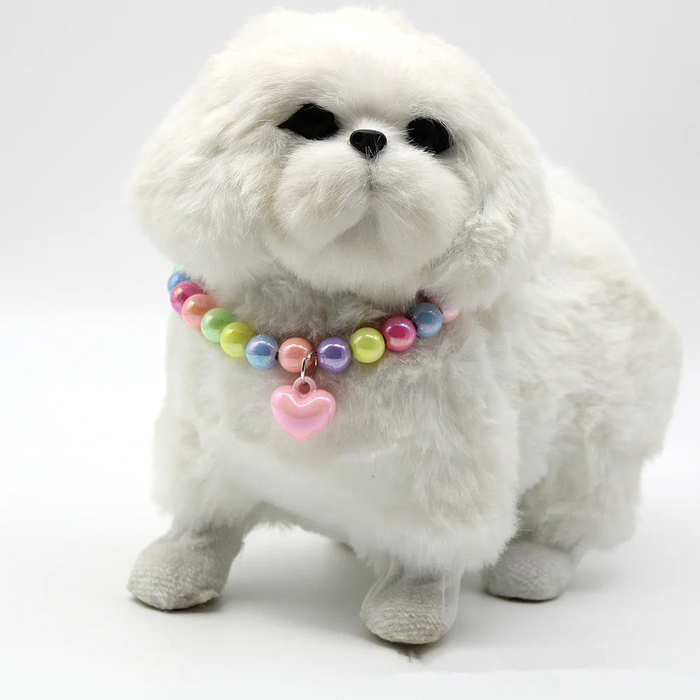 Gran oferta, Collar ajustable hecho a mano para mascotas, Collar de perlas a la moda para perro y gato con colgante de corazón, suministros para mascotas de varios colores - imagen 5