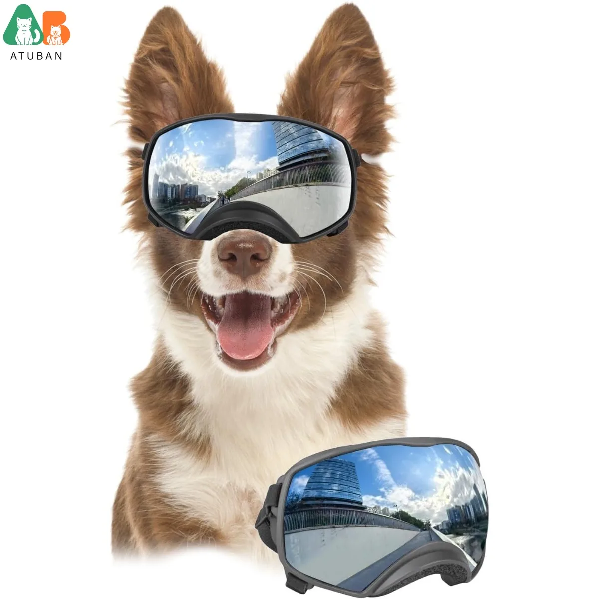 ATUBAN Gafas para perros para razas medianas a grandes, protección UV Gafas de sol para perros Versión amplia Ropa para ojos a prueba de viento para conducción al aire libre
