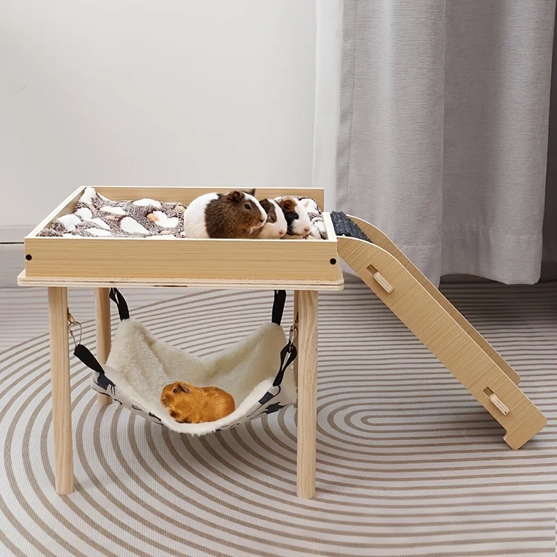 Hamaca de madera con plataforma y escaleras para cobayas y conejos - imagen 3