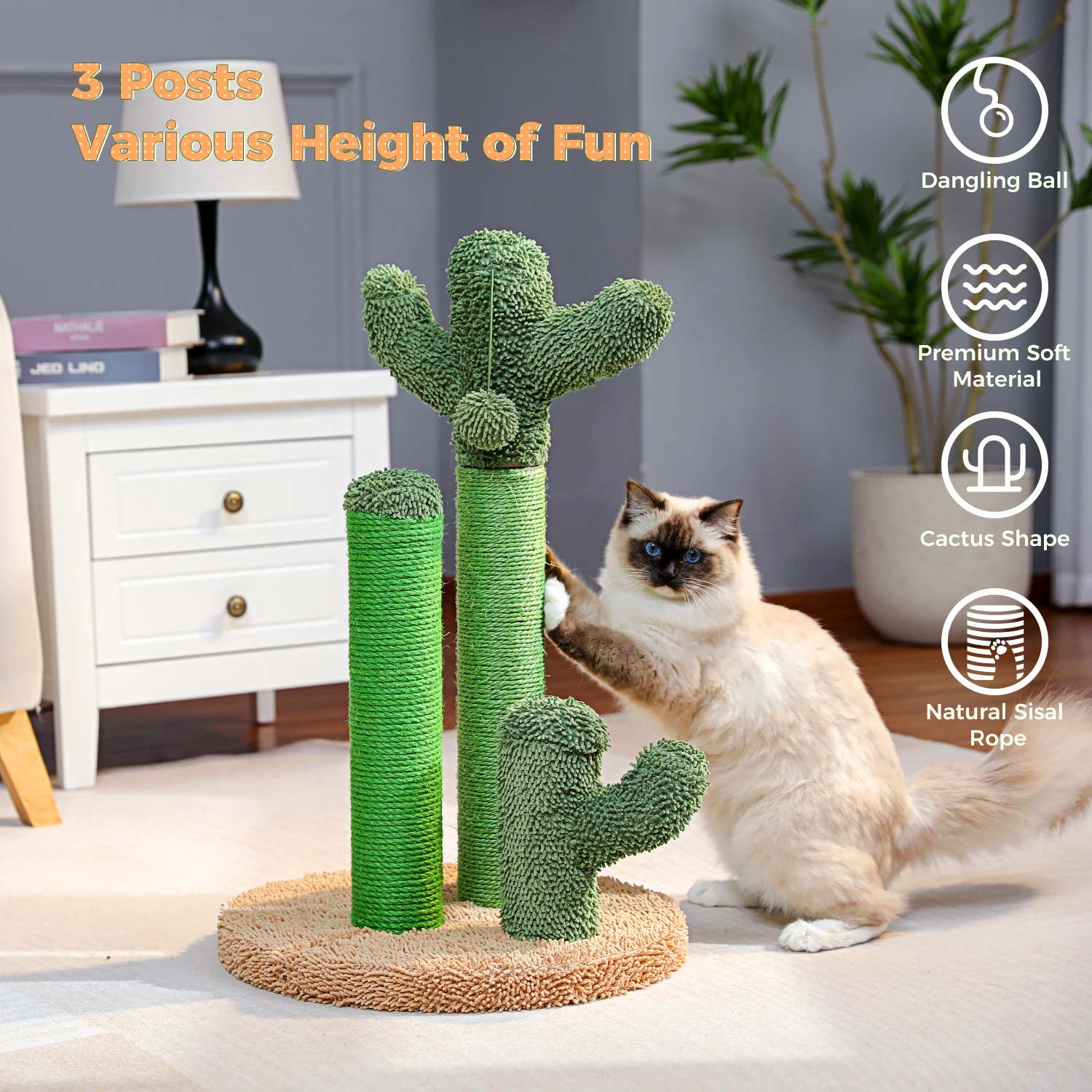 Torre de escalada multicapa con hamaca para gatos, juguete de árbol para gatos, muebles de casa, poste de madera maciza para rascar, H228cm - imagen 4