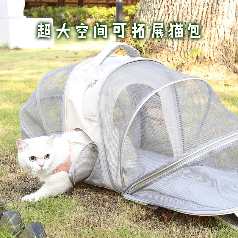 Bolsa portátil para gatos, mochila para salir, gran capacidad, transpirable, antiestrés, bolsa para perros, expansión Bilateral, mochila para salir de mascotas - imagen 3