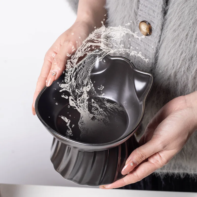 Cuenco de cerámica negra para mascotas, cuenco de madera antiobturn para perros y gatos, alimentador de agua y comida, varios estilos, suministros para mascotas, 1 ud. - imagen 4