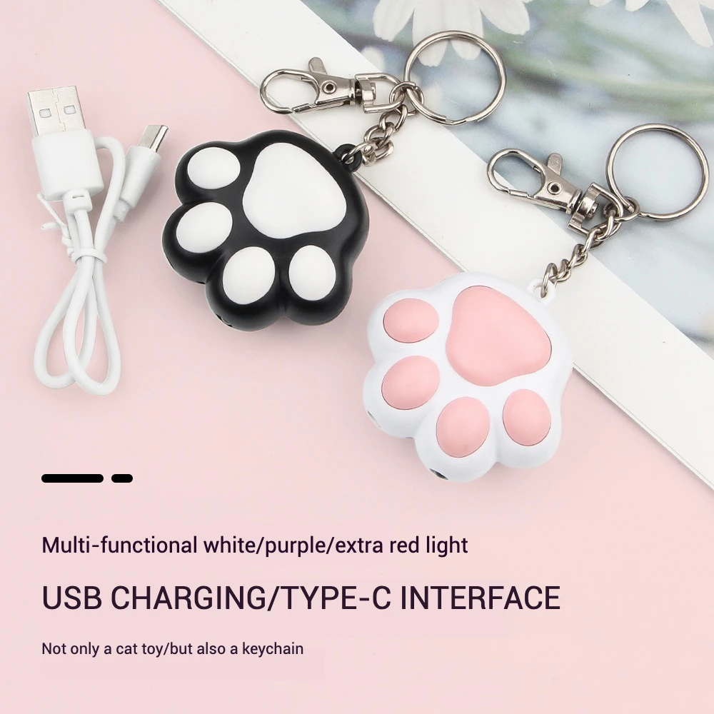 Juguete láser para gatos, luz interactiva recargable por USB para mascotas con 5 patrones, linterna LED con control de piel UV, bonito diseño de pata de gato seguro - imagen 2