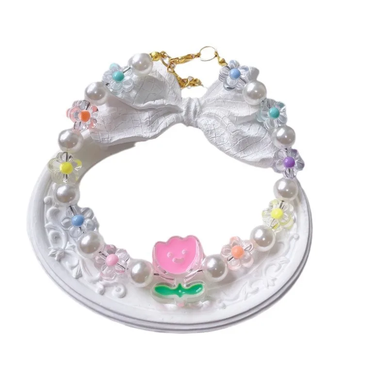 Collar de cuentas de flores para Gato, cadena para el cuello para perro y gato, anillo ajustable para el cuello, accesorios para mascotas, accesorios para perros pequeños - imagen 5