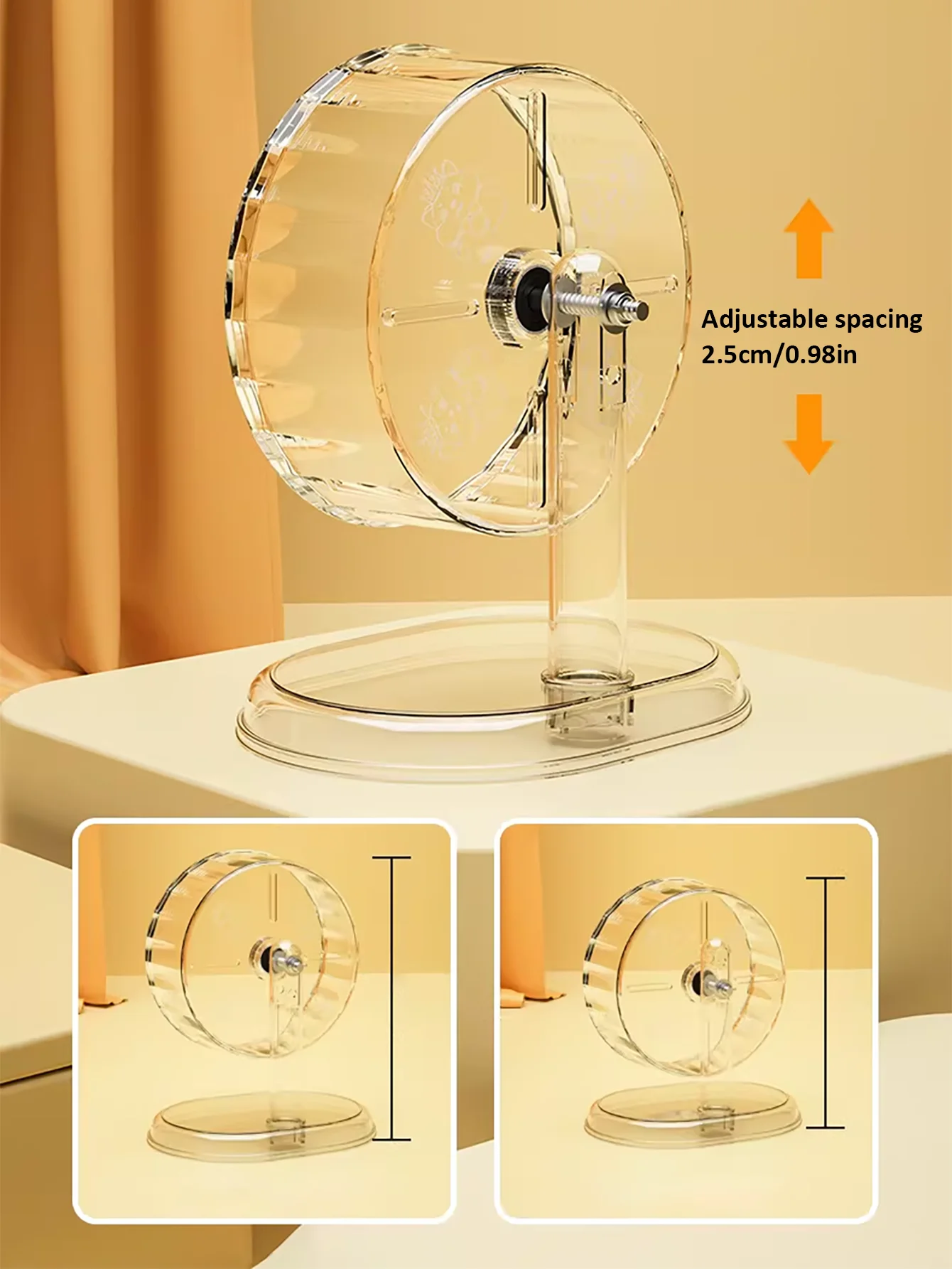 Rueda silenciosa para hámster – Soporte acrílico antivuelco modelo oso dorado - imagen 4
