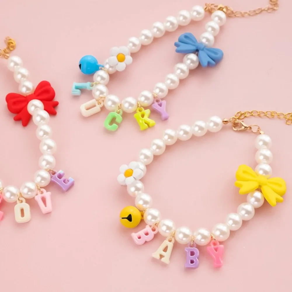 Collar de perlas rosas mono con cascabel y lazo para gatos y perros - imagen 5