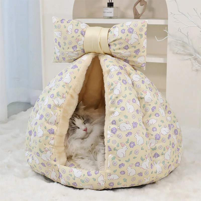 Cama bonita para gatos cerrada para todas las estaciones, nido para perros pequeños, tela suave y agradable para la piel, cómoda casa para cachorros, novedad de 2026