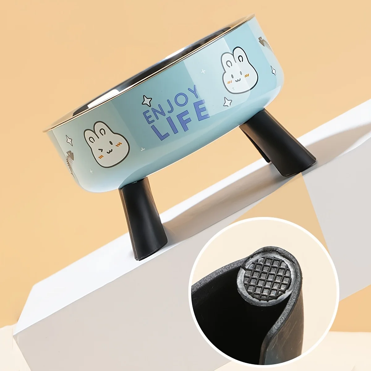 Cuenco antideslizante de acero inoxidable para mascotas: diseño elevado y a prueba de derrames para perros y gatos pequeños con bonito patrón - imagen 3