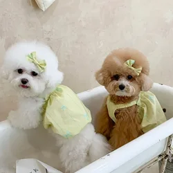 Vestido de boda para perro pequeño – Encaje blanco con lazo amarillo