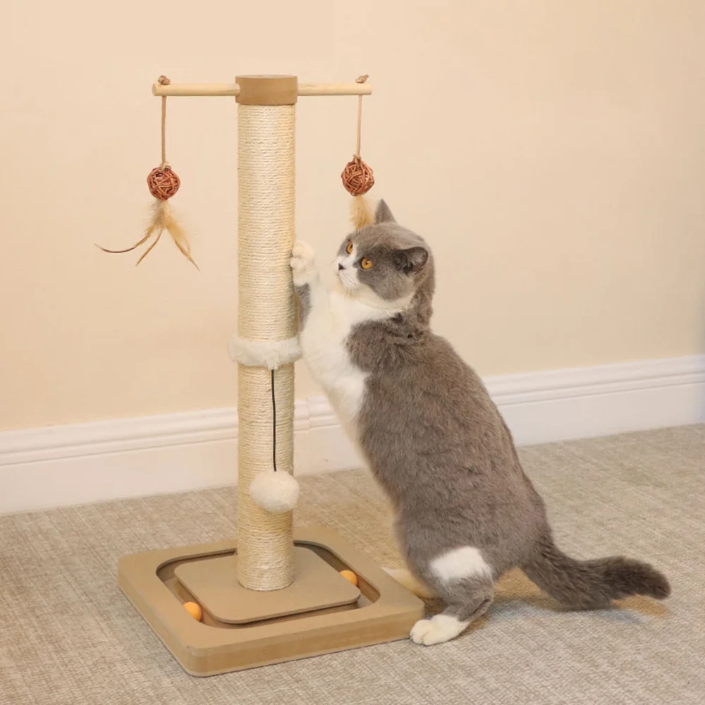 Poste rascador para gatos Postes rascadores de sisal premium con juguetes interactivos de seguimiento Rascador vertical para gatos y gatitos de interior - imagen 4
