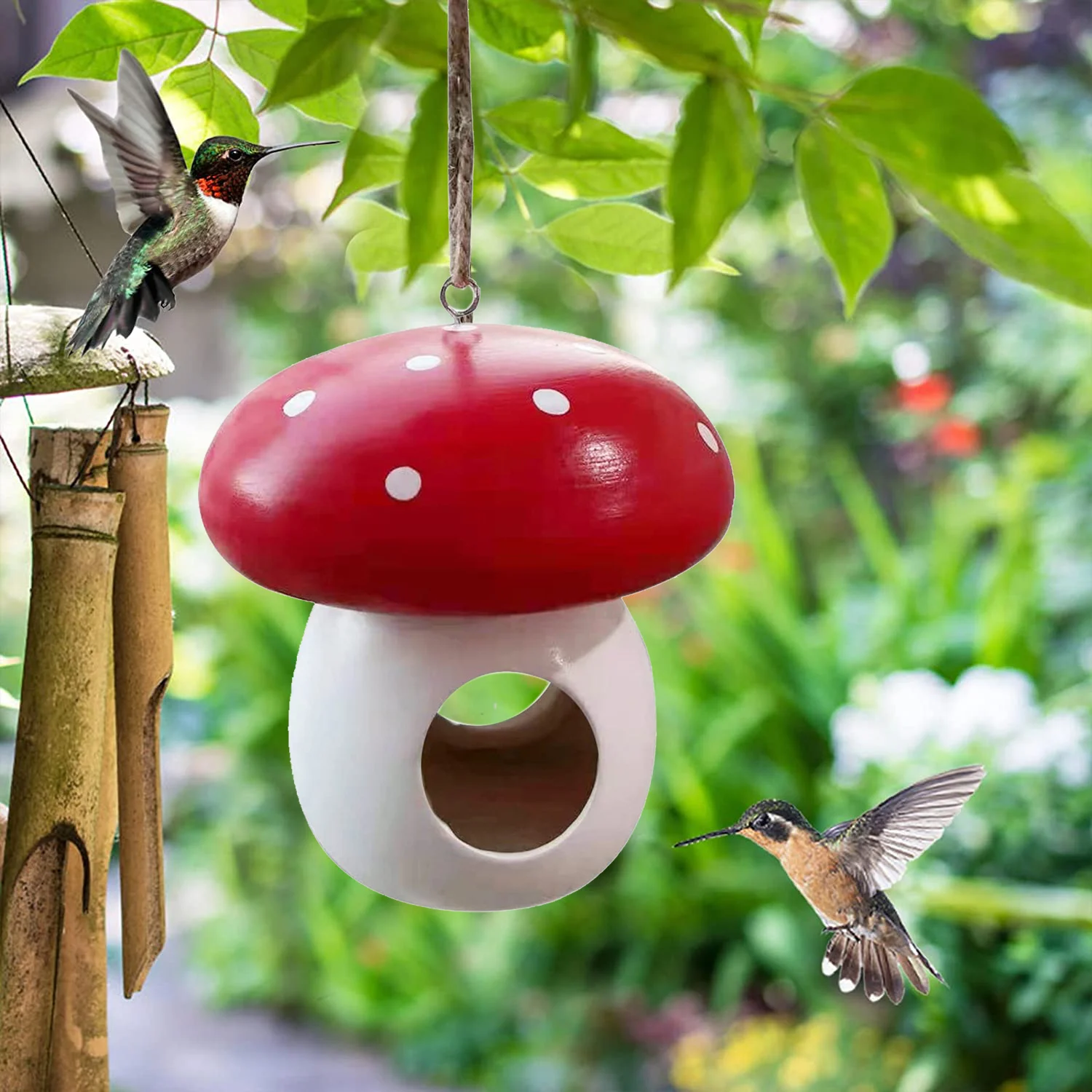 Adornos creativos de resina para jardín, alimentador de pájaros para el hogar, alimentador de setas y loros, decoración de árbol de jardín al aire libre, colgante, productos para mascotas - imagen 3