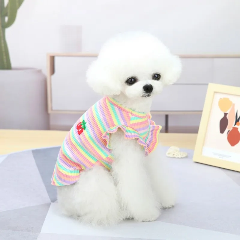 Vestido a rayas cerezas para perros Chihuahua Bichón primavera verano