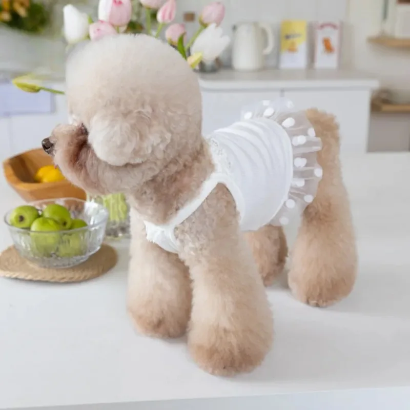 Ropa fina para mascotas, chaleco de primavera y verano, falda esponjosa de malla, camisola cómoda y fresca de lunares, chaleco para perros y gatos, ropa para perros pequeños - imagen 3