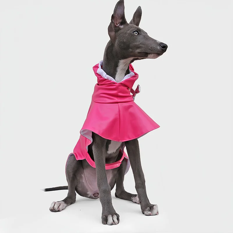 Chaqueta de cuero ultraligera a la moda para perros galgo, abrigo rosa impermeable para Whipbit, Sudadera con capucha para perros pequeños multimedia - imagen 3