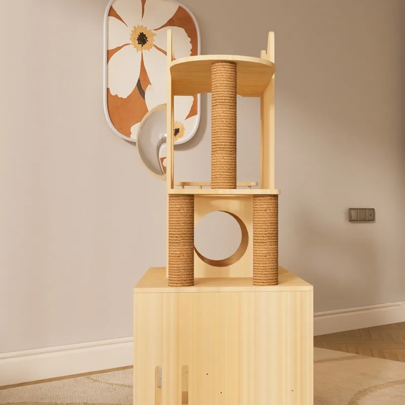 Gabinete de madera maciza para gatos, juguetes domésticos multicapa para gatos, jaula de madera, nido para ganado de mascotas, productos, suministros, muebles, rascadores - imagen 3