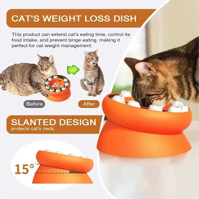 Juguete rompecabezas para gatos, cuenco alimentador lento, divertido, interactivo, desacelado, mascotas, comiendo, protege el cuello del gatito, alimentación multifunción para mascotas, diseño inclinado - imagen 3