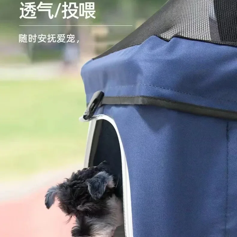 Carro para mascotas pequeño y mediano, carrito retráctil de lujo dividido plegable para perros y gatos, nuevo cochecito para perros, portador para mascotas, cochecito para gatos - imagen 3