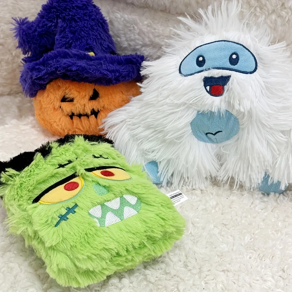 Juguete interactivo de peluche para mascotas con voz para Halloween, monstruo verde Yeti, calabaza, mago, pelo largo, juguete para mascotas para perros/gatos pequeños a grandes - imagen 4