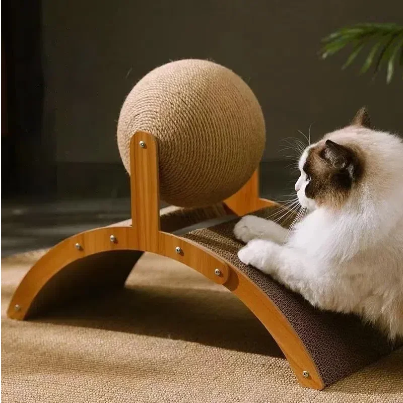 Cat Grabbing Board Wooden Cat Climbing Frame Vertical Scratch Resistant Cat Toy Rotating Sisal Rope Cat Grabbing Ball Cat Tower - imagen 2