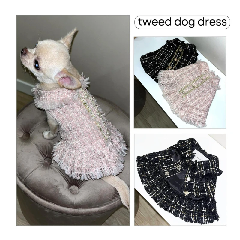 Vestido de Tweed para perro, vestido de princesa de estilo clásico para mascotas, Bichon, Chihuahua, perros pequeños, ropa bonita para cachorros para exteriores, primavera 2024 - imagen 2