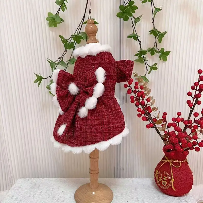 Abrigo invierno princesa lazo rojo felpa para perros pequeños y gatos - imagen 2