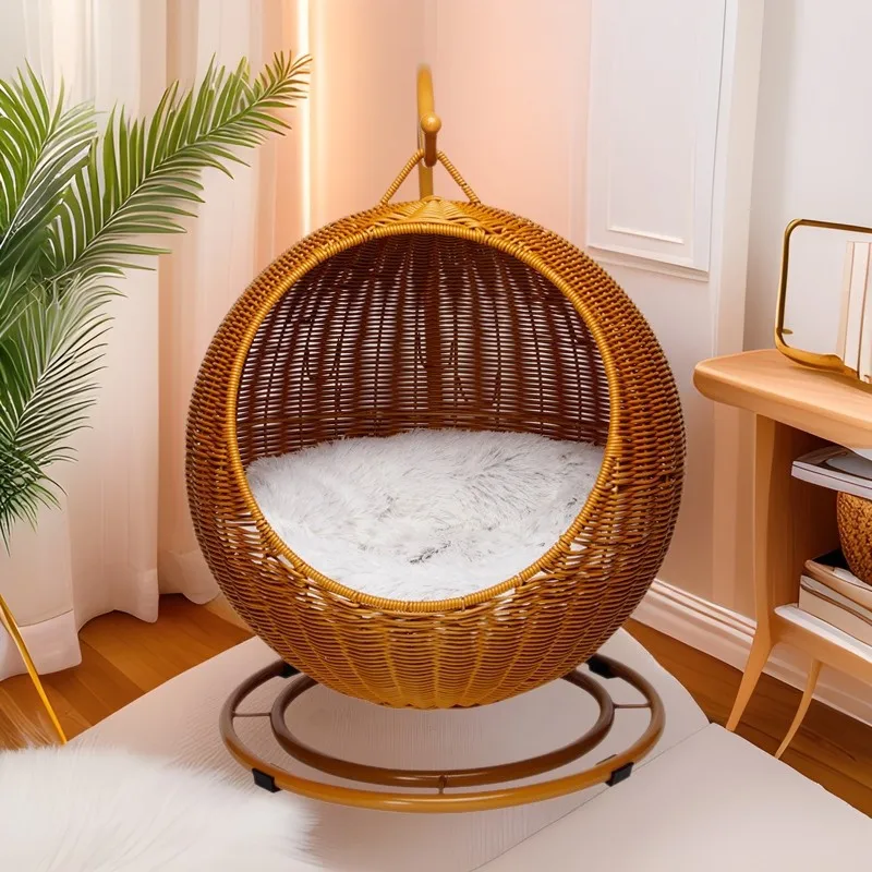 Cama colgante de ratán para gatos, hamaca acolchada suave para gatos, camas transpirables desmontables para gatos, decoración del hogar, columpio para gatos, perros pequeños - imagen 2