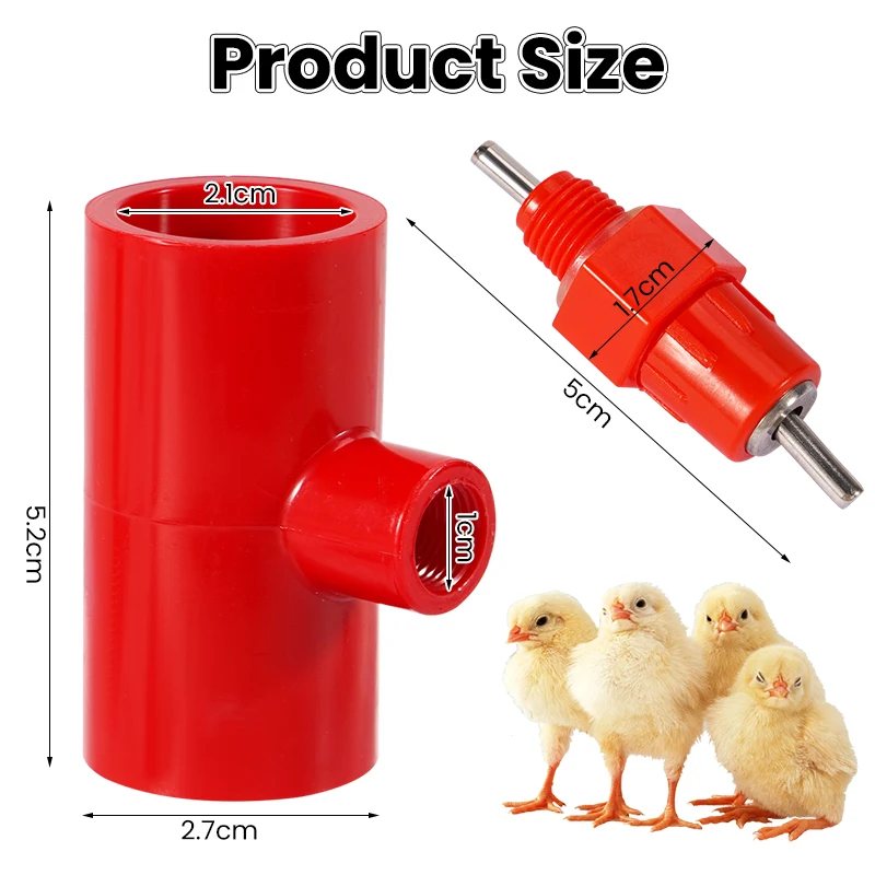 5 Juegos de tetinas de agua para pollos/accesorios en T de PVC de 1/2 ", Kit de bebederos para aves de corral completamente automático, bebedero de agua para pollos, paquete de 10 - imagen 3