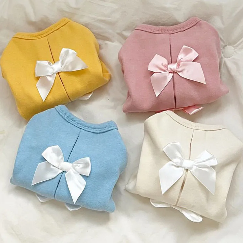 Sudaderas con capucha para perros y niñas, camisa, jerséis rosas y azules, ropa con lazos para perros pequeños, camiseta Base para cachorros de perro salchicha Chiwawa XS - imagen 2