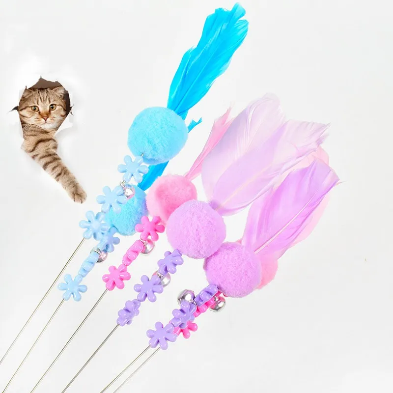 Juguetes para gatos, juguete interactivo de plumas para gatos, juguetes de mango largo para gatos, palo de burlas, alambre de acero, juguete para gatos, palos de bolas de lana, suministros para mascotas - imagen 3