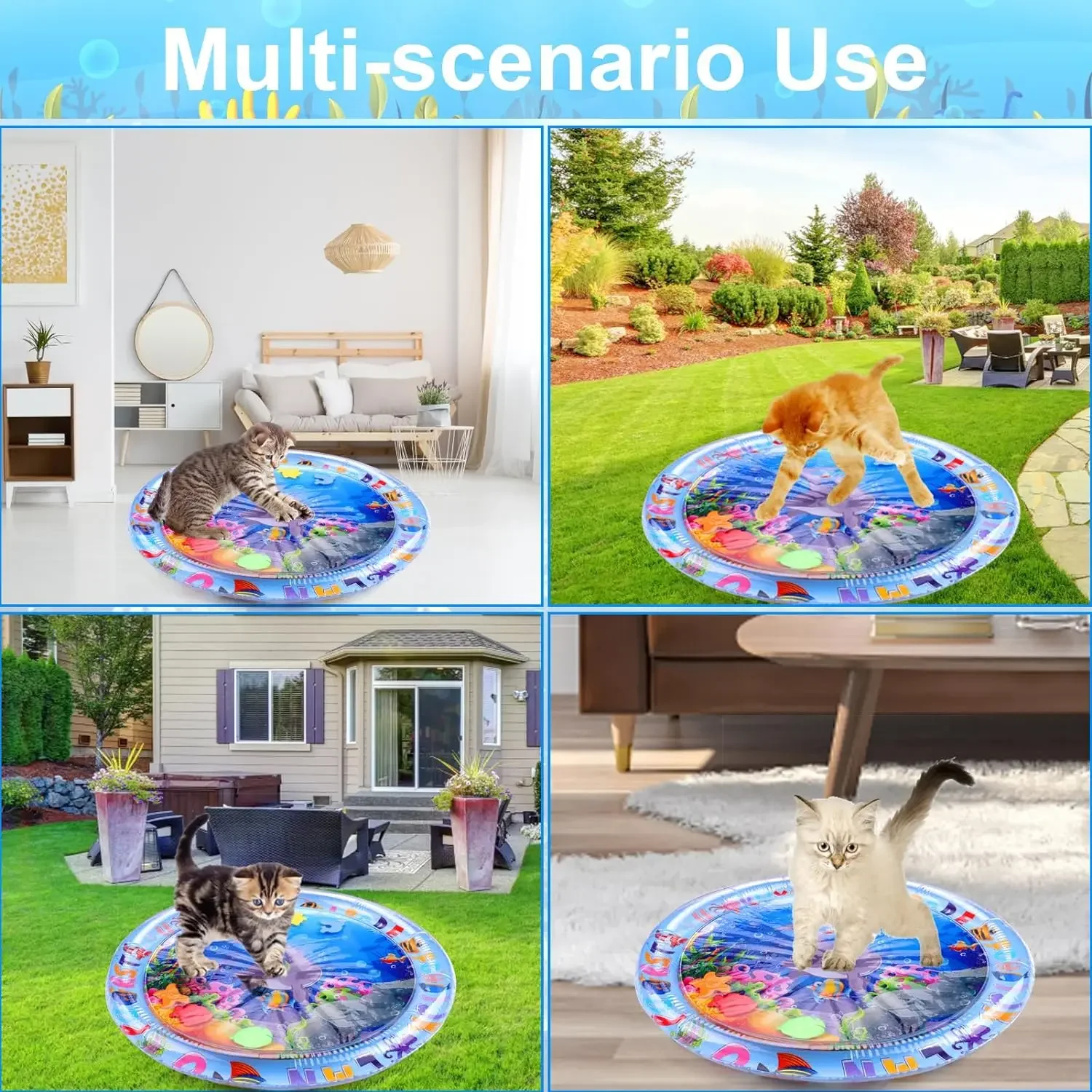 Alfombra inflable sensorial acuática para gatos y perros – Océano