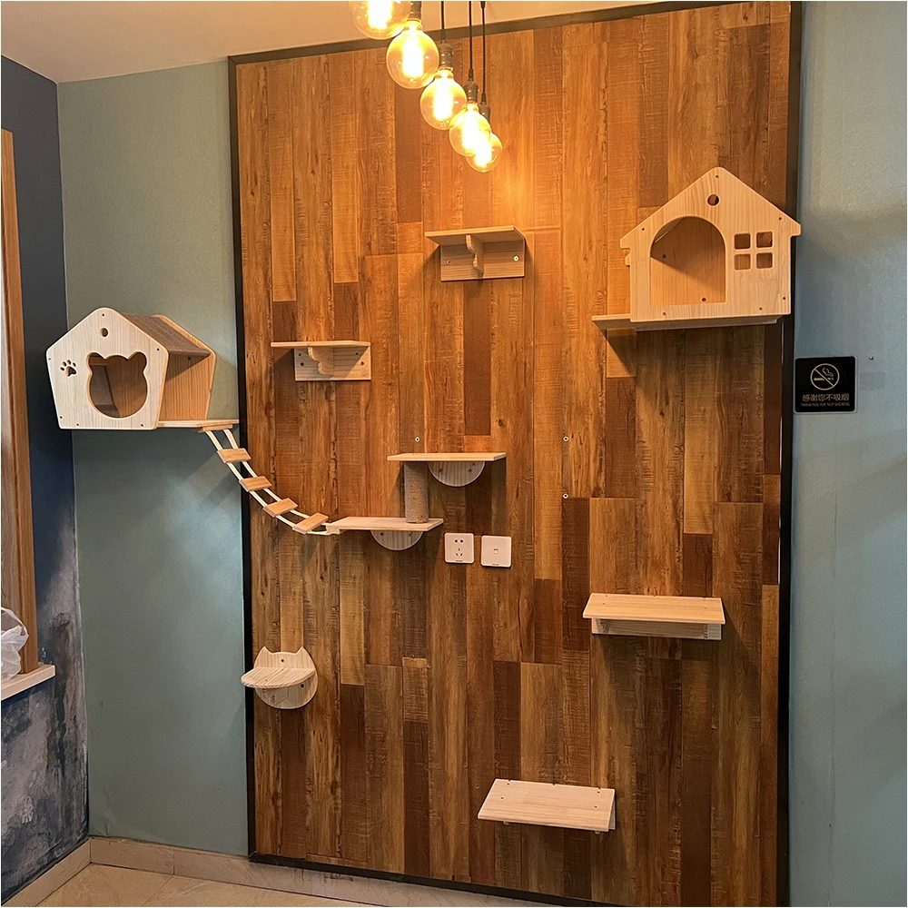 Combinación montada en la pared, marco de escalada para gatos, escalera nido para gatos, escalera suave, poste para rascar, juguete, escalera para gatos de sisal, hamaca de madera para gatos - imagen 5