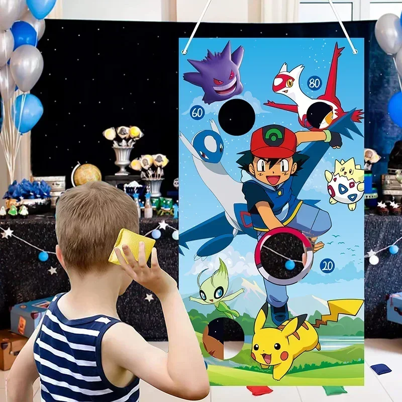 Anime Pikachu Go niño juego de tiro Banner Fiesta Temática figura de Anime juego de saco de arena puntuación fondo divertido niños juguete de regalo de cumpleaños - imagen 4