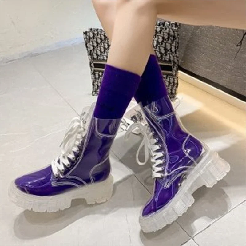 Botas de plataforma transparentes de Pu para mujer, botines impermeables, Botas de lluvia de fondo grueso transparente, zapatos sexys para mujer, moda 2022 - imagen 4