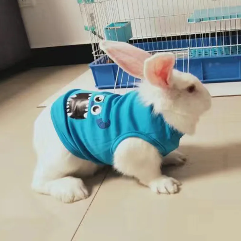 Chaleco para mascotas para gatos y conejos, ropa transpirable de verano para conejos, pelo antiadherente, ropa de conejito con estampado dulce, pijamas ubranko dla kota - imagen 4