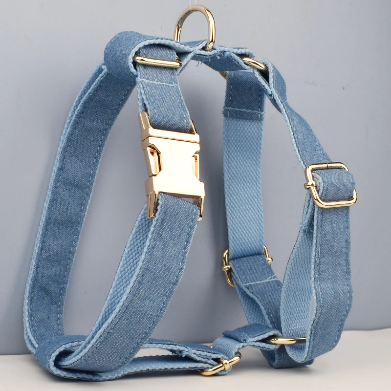 Conjunto de arnés y lazo para perro, Collar de algodón suave con logotipo de diseño personalizado, azul, accesorios para mascotas, alta calidad - imagen 2