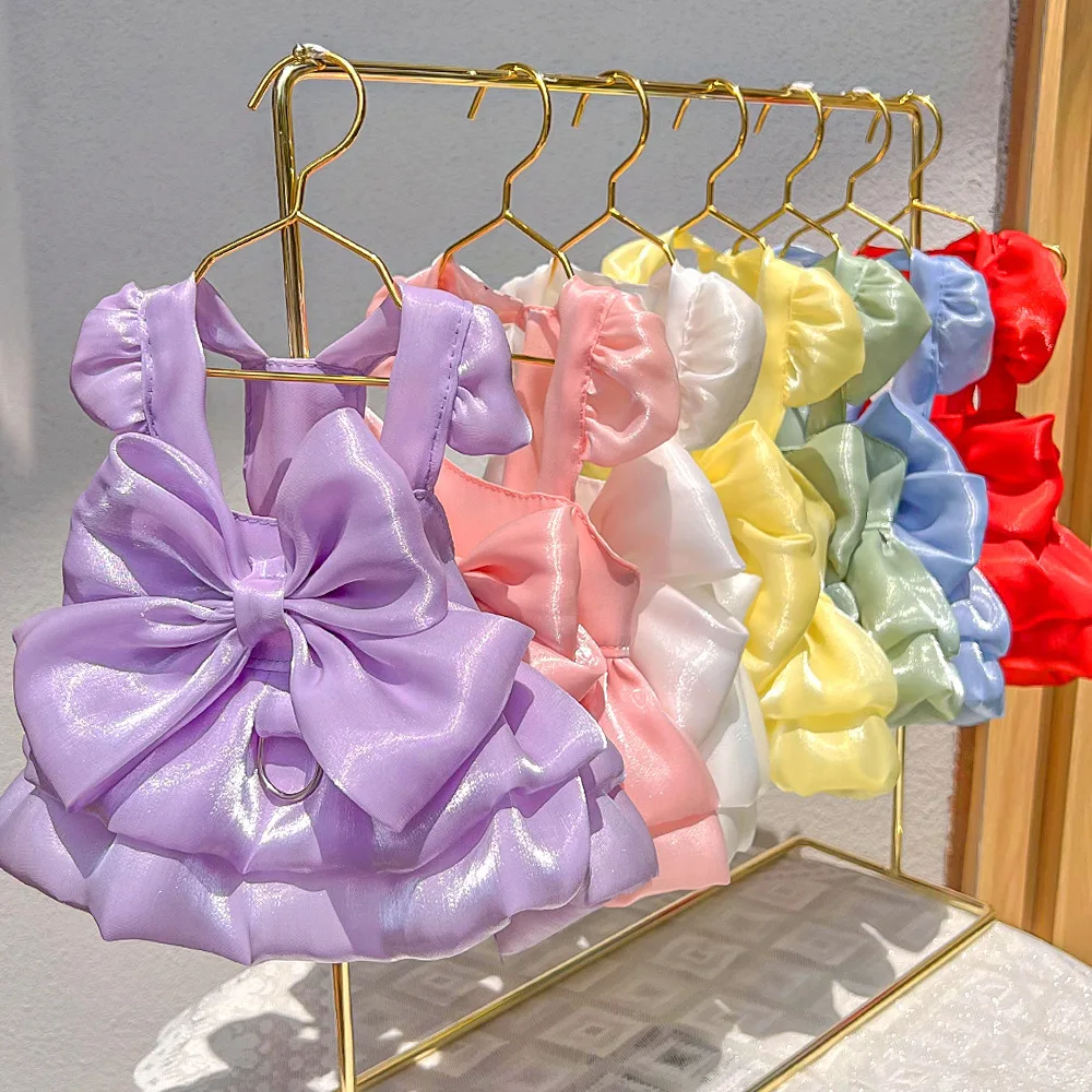 Vestido de boda con lazo grande para mascotas, traje completo de lujo con hebilla para perros pequeños, Pomerania, caniche, cachorro, gato, falda, ropa para mascotas - imagen 4