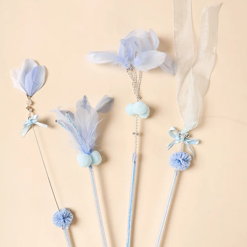 Juego de combinación de juguetes interactivos para gatos, Varita de juguete para mascotas, campana de plumas divertida, juego de cosquillas para gatitos, cinta, palo Teaser para gatos - imagen 3