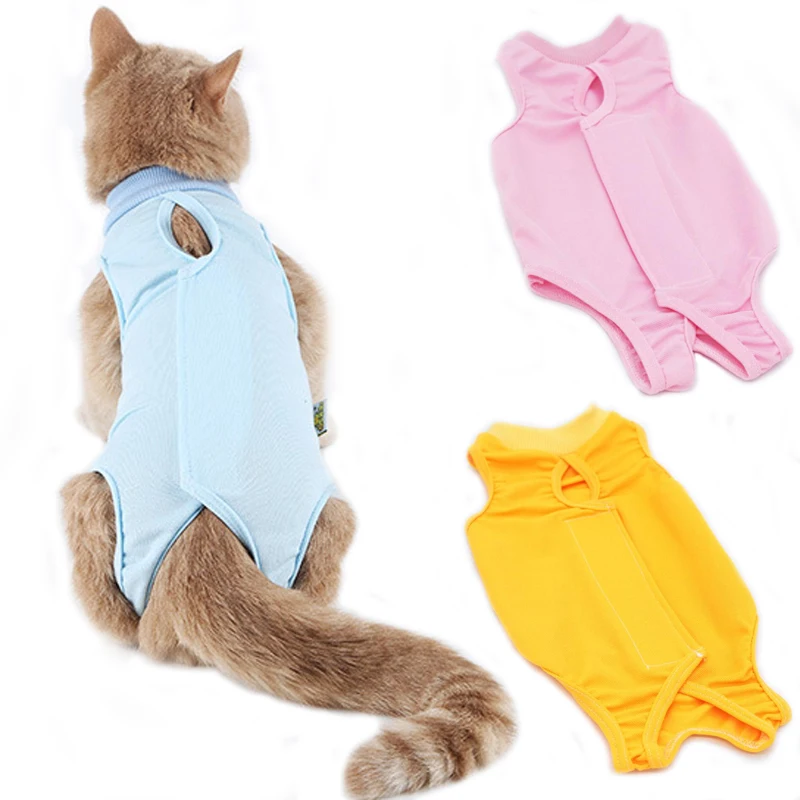 Traje de recuperación para gatos, para heridas abdominales o enfermedades de la piel, alternativa con cuello electrónico, ropa para después de la cirugía, mono, ropa para gatos