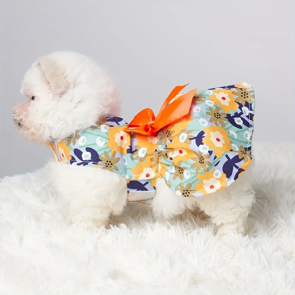 Ropa fina de verano para perro, vestido de princesa con estampado de flores, vestidos para mascotas a la moda para perros pequeños, medianos y grandes - imagen 5