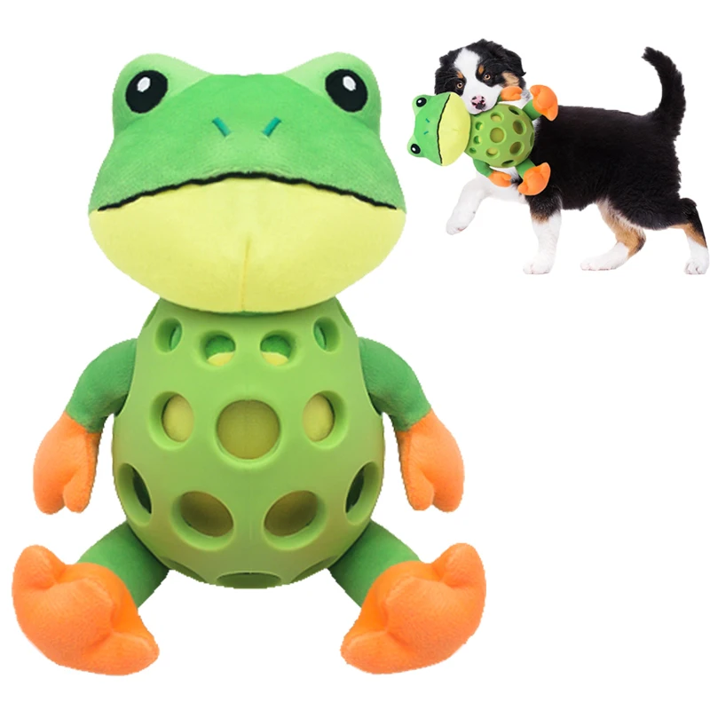 Juguete de rana de peluche para perros, sonido interactivo, antidemolición, juguete de compañía para aburrimiento de perros grandes y pequeños