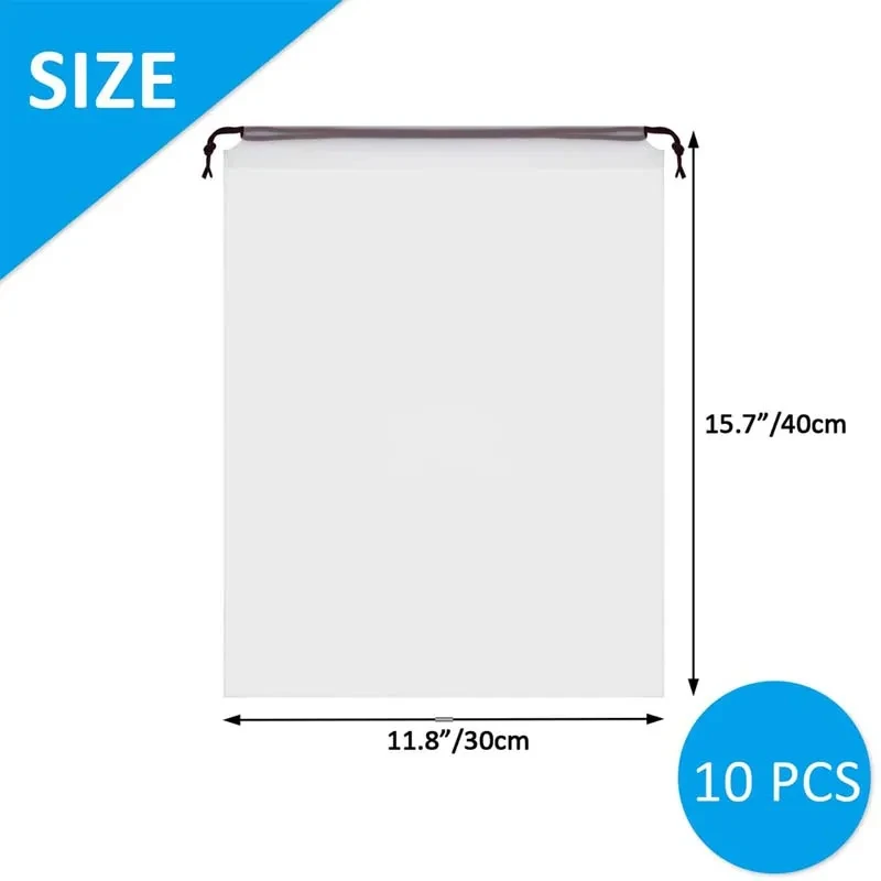 Bolsa de almacenamiento ecológica con cordón para almacenamiento de zapatos portátil, bolsa de maquillaje de viaje para artículos diversos, bolsa de almacenamiento de plástico transparente impermeable, 10 Uds. - imagen 2