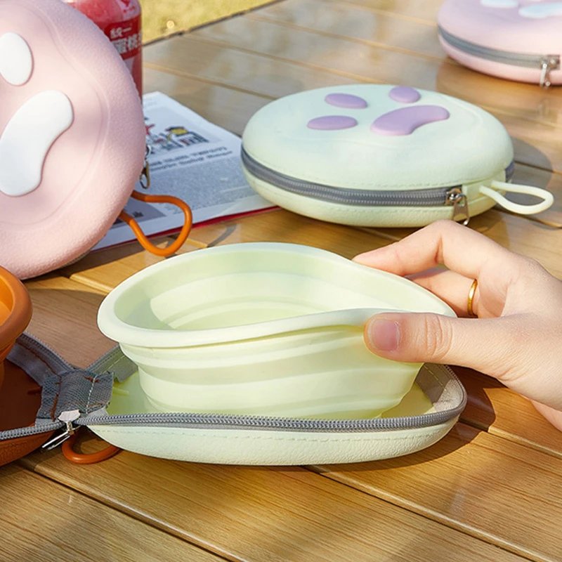 Cuenco plegable 2 en 1 para comida de mascotas, cuenco doble portátil de silicona para cachorros, cuenco para beber para perros de viaje al aire libre, cuencos plegables para gatos, cuencos para perros - imagen 5